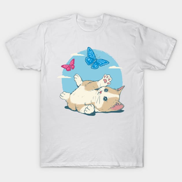 cat play with butterfly T-Shirt by dreamiedesire